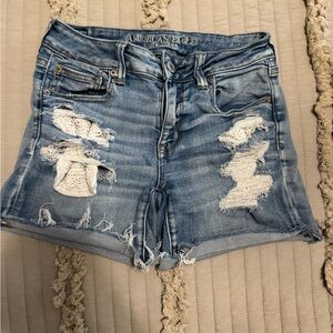 American Eagle Outfitters Women's Light Blue Ripped Jean Shorts
